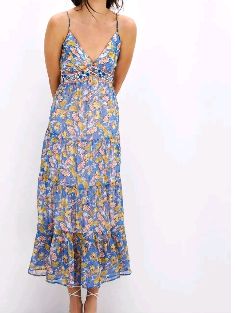 Anthropologie Verb Pallavi Singhee Vineyard Tiered Beaded Tassel Maxi Dress SZ 2